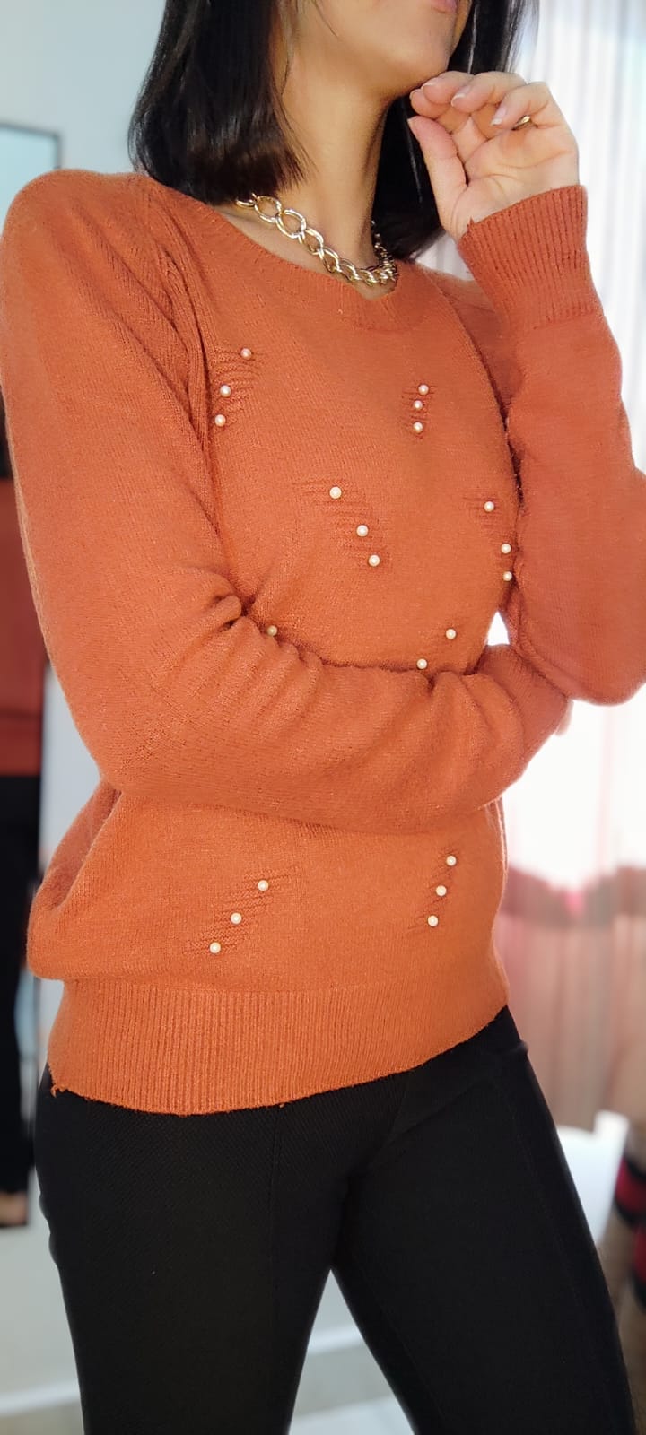 Blusa de Tricô com Pérolas (M)