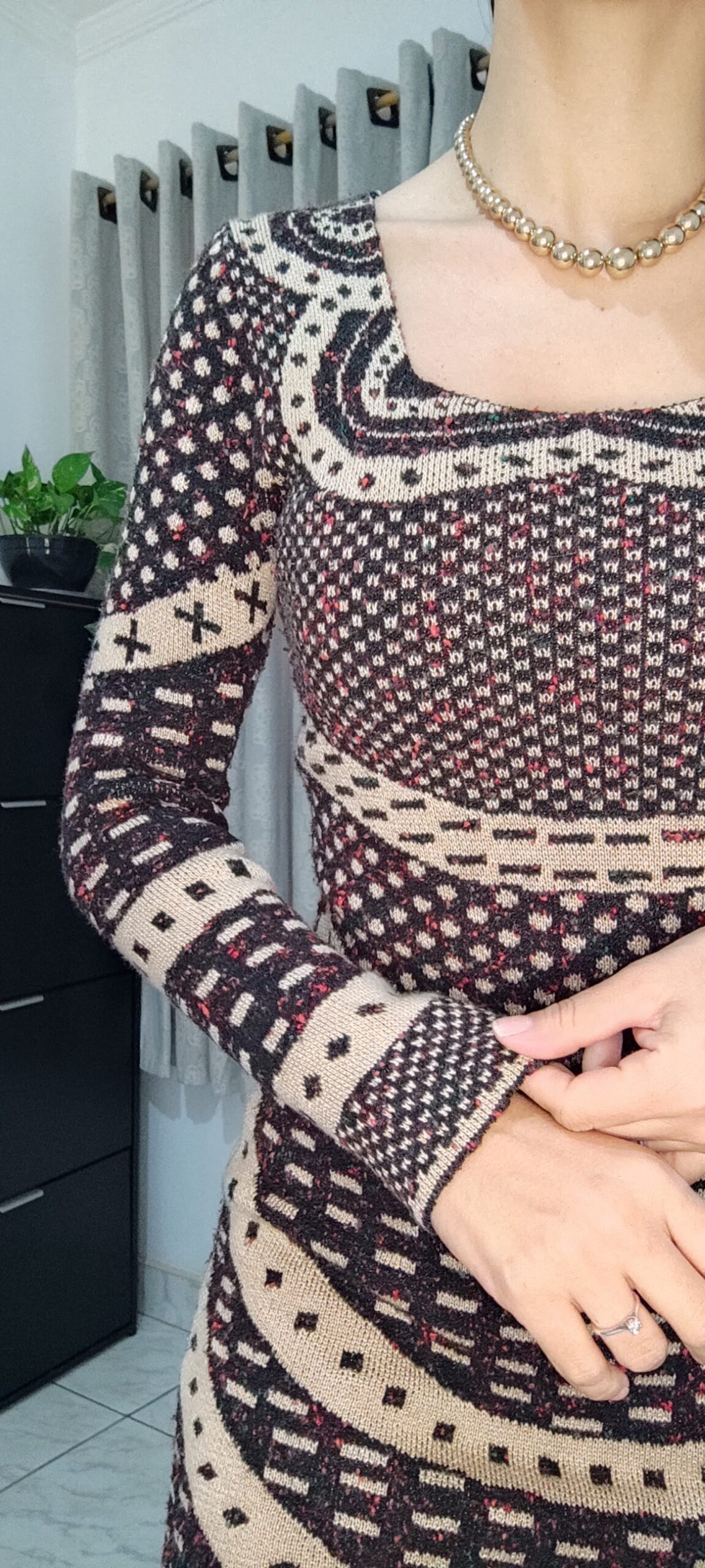 Vestido Curto Tricô Estampado (M) - Imagem 2