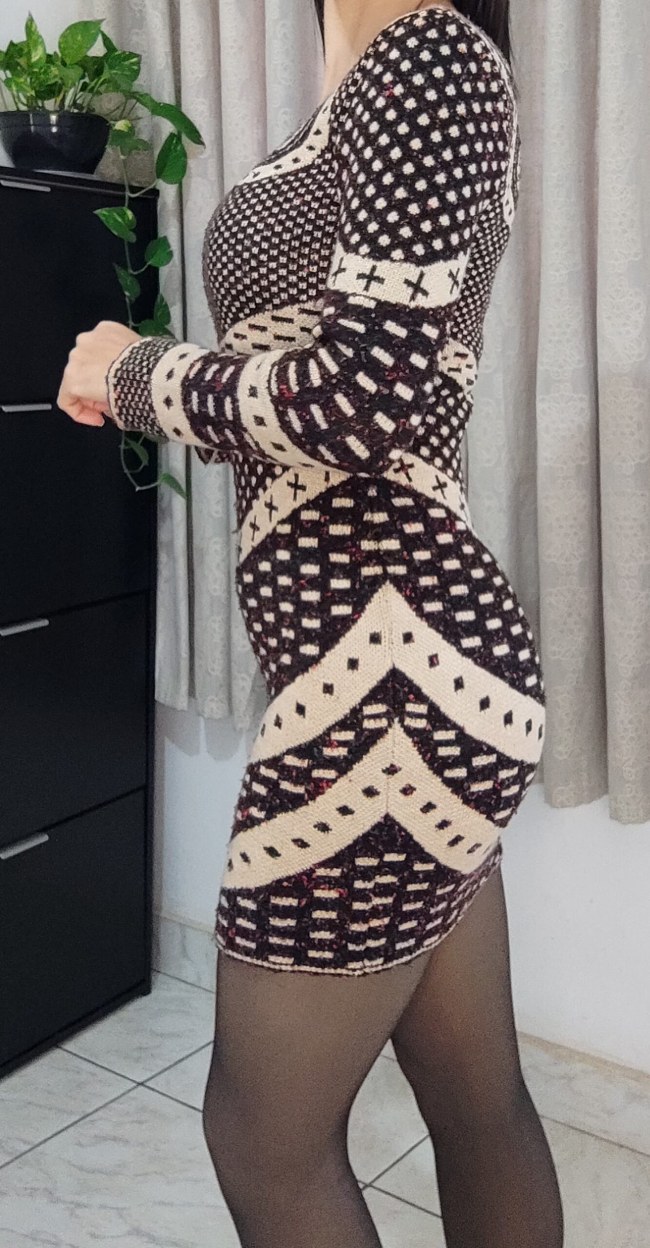 Vestido Curto Tricô Estampado (M)