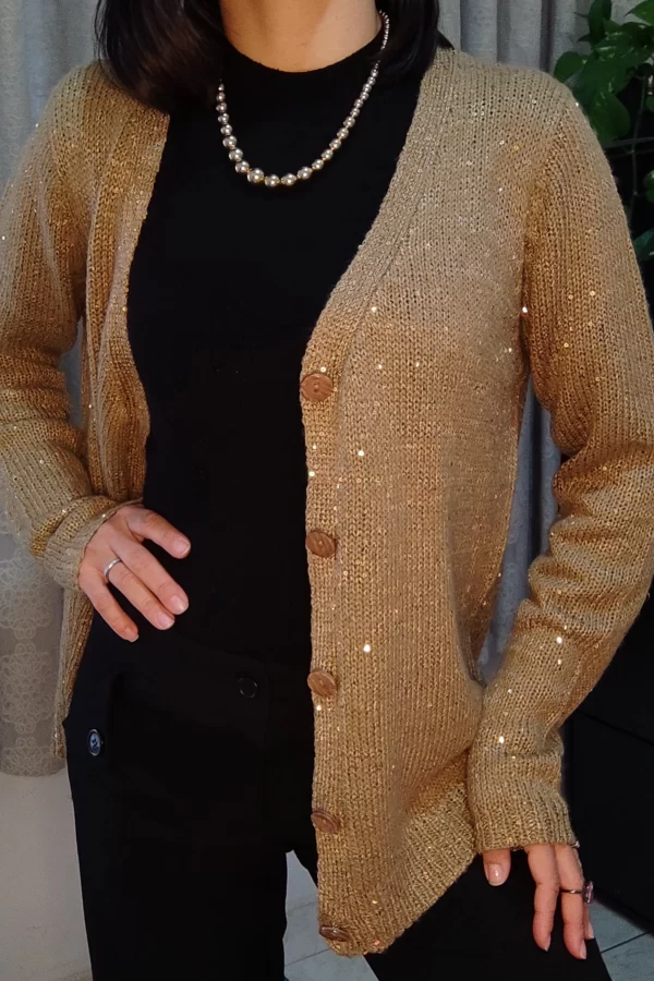 Cardigan Tricot com Fios Metalizados (GG)