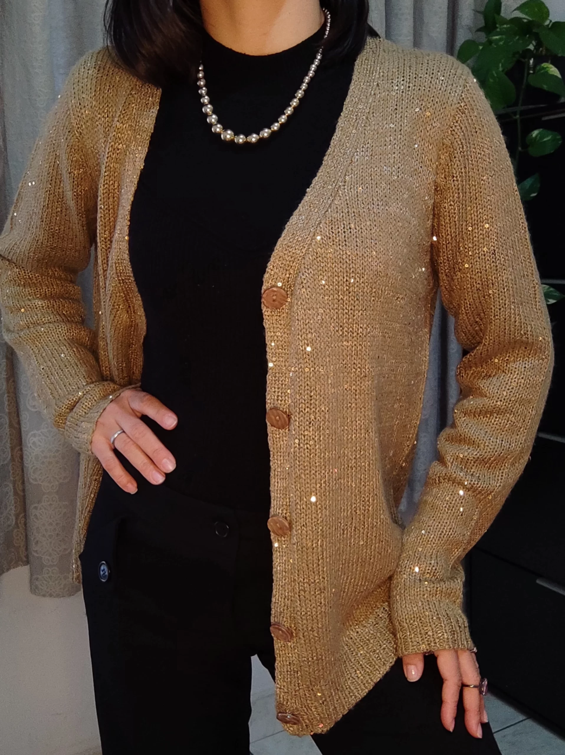 Cardigan Tricot com Fios Metalizados (GG)