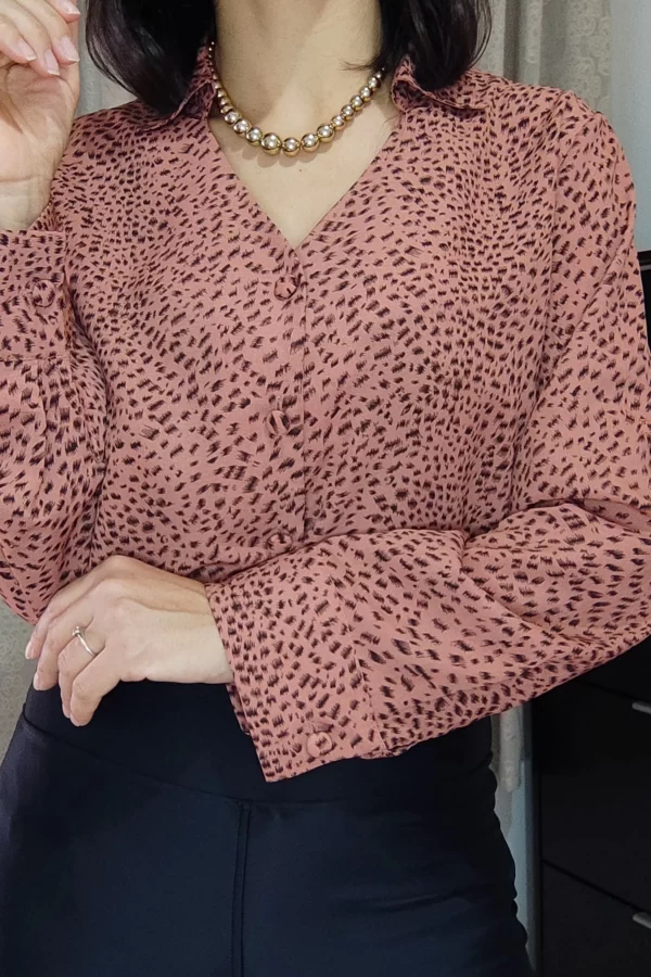 Camisa Estampada Rosé com Botões Frontais (M)