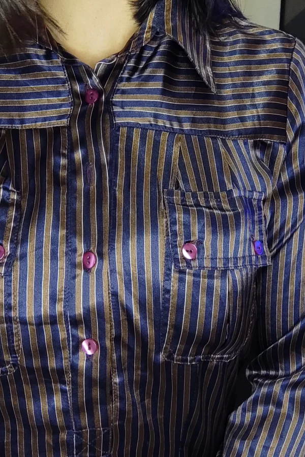 Camisa Listrada de Cetim Vintage (P)