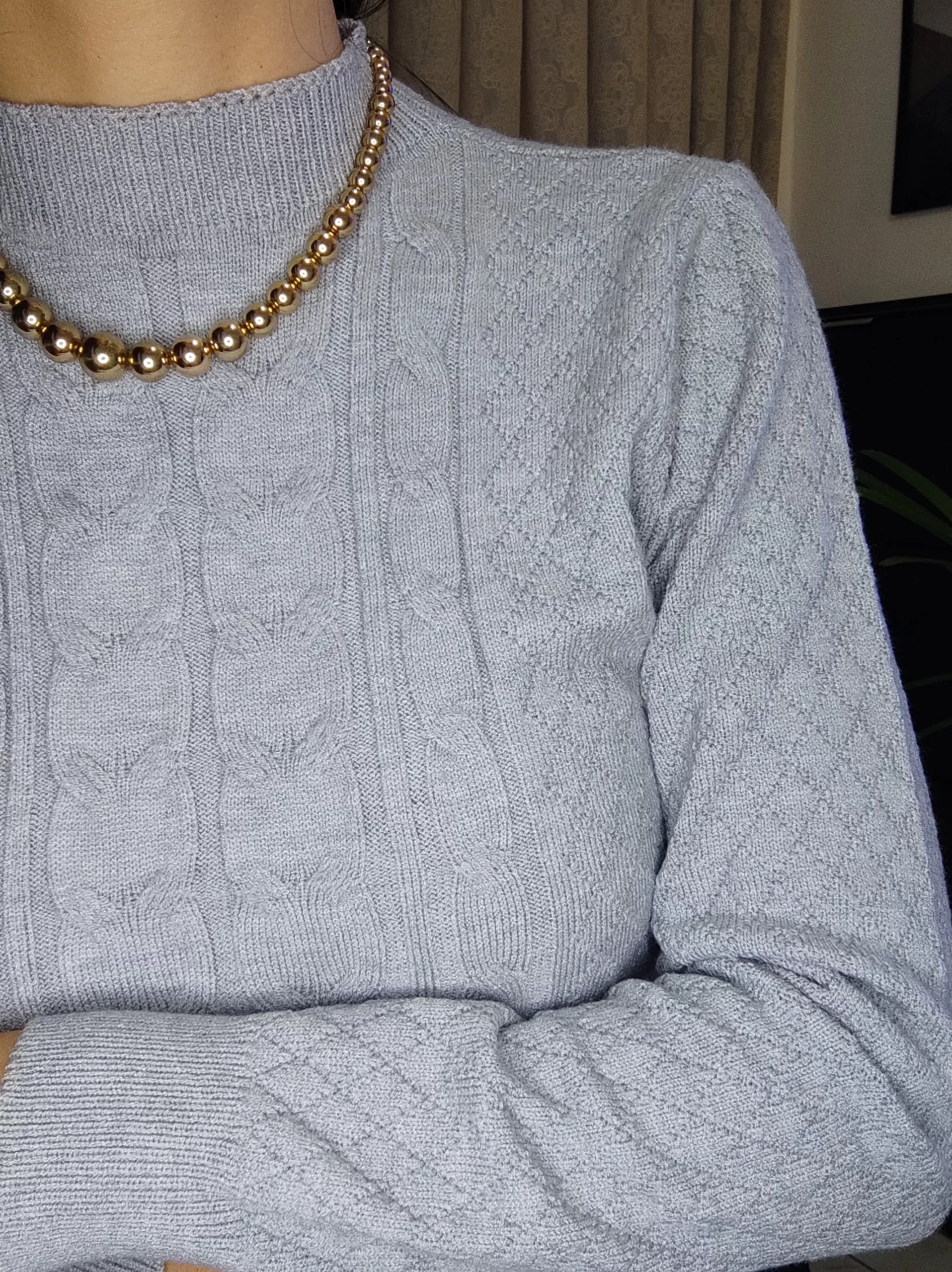 Blusa Tricô Modal Cinza – Gola Alta (M) - Imagem 3