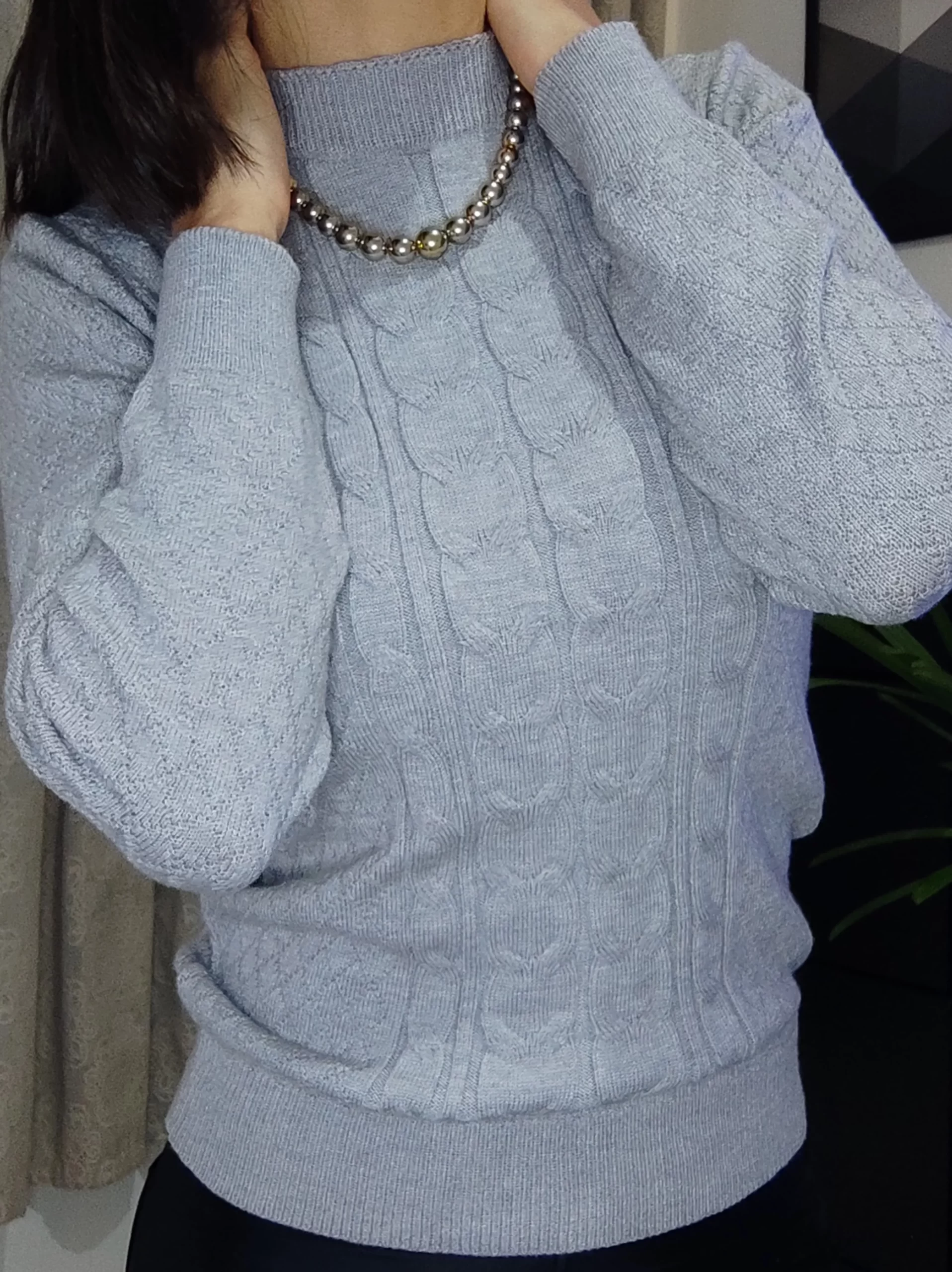 Blusa Tricô Modal Cinza – Gola Alta (M)